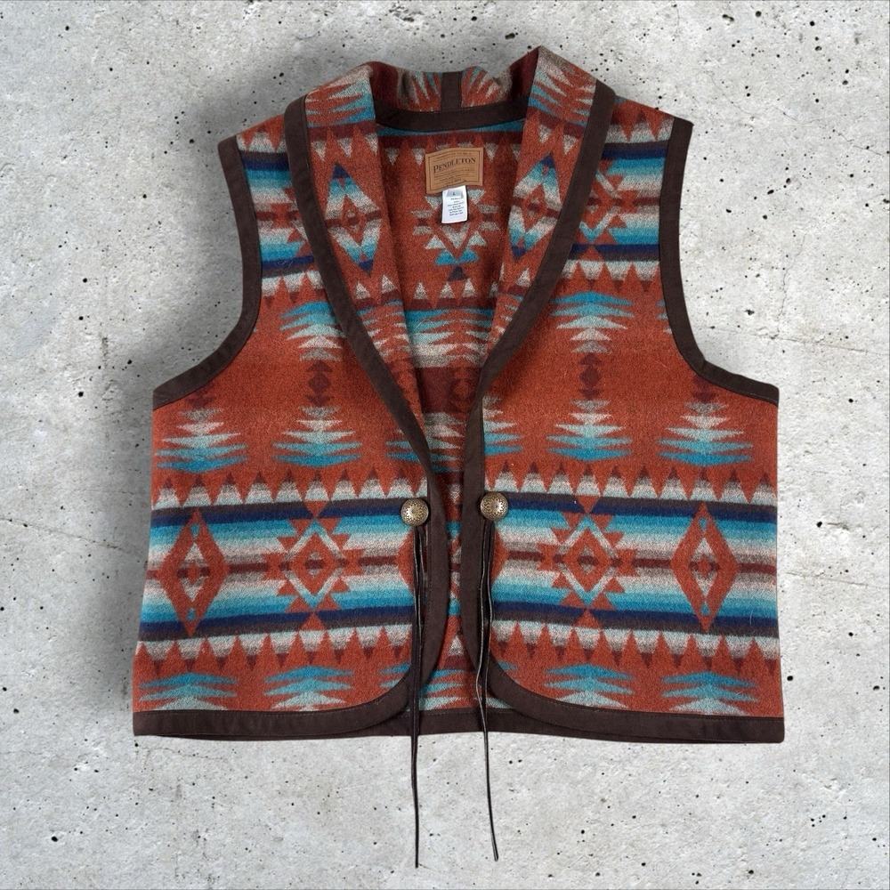 VTG PENDLETON Wool Blanket Vest Southwest Western Aztec Native American Sz L